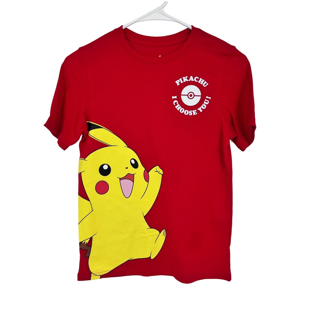 Pokemon Pikachu I Choose You Graphic T-Shirt Kids Size L 10-12 Red Short Sleeve